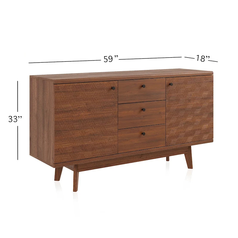 Scandi Sideboard Buffet TV Stand with Drawers and Wooden Legs