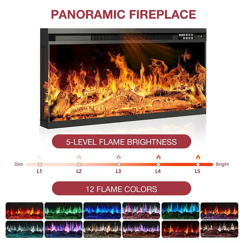 36 Inch 3-Sided Glass Fireplace TV Stand for TVs up to 80