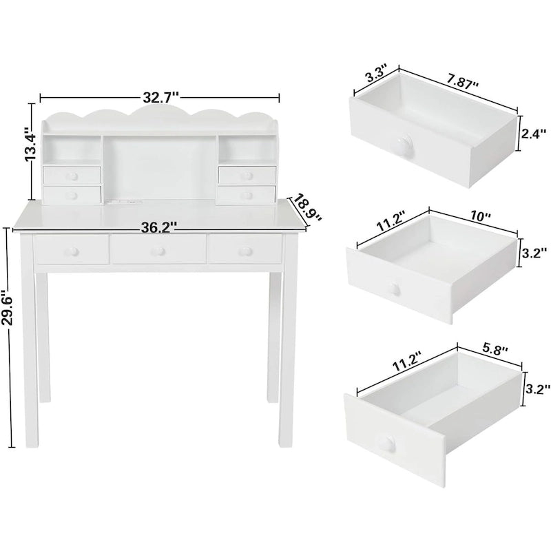 Writing Desk with USB Port Home Office Desk with 7 Drawers