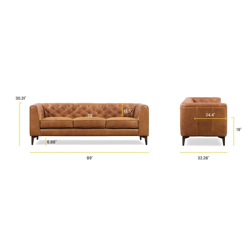 89" Full Grain Genuine Italian Leather Sofa