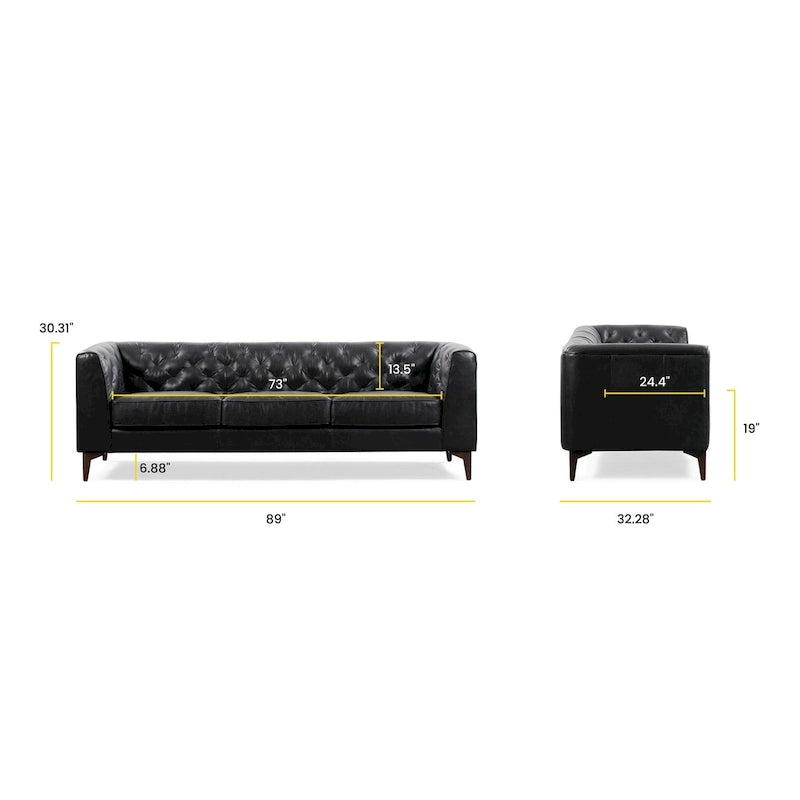 89" Full Grain Genuine Italian Leather Sofa