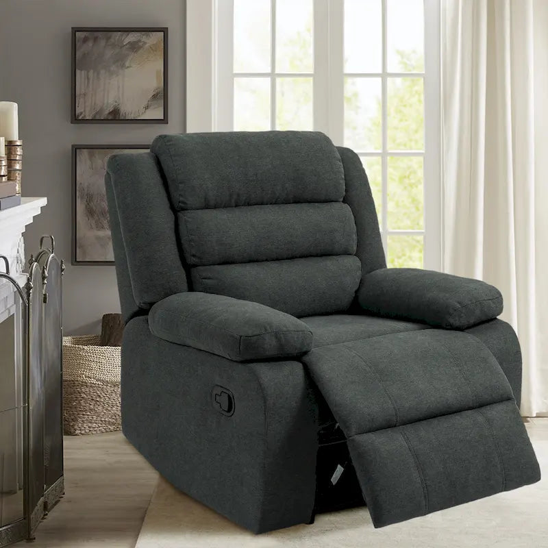 Overstuffed Cotton Corduroy Manual Pushback Recliner with Wide Armrest