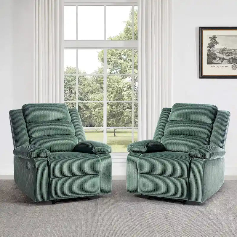Overstuffed Cotton Corduroy Manual Pushback Recliner with Wide Armrest