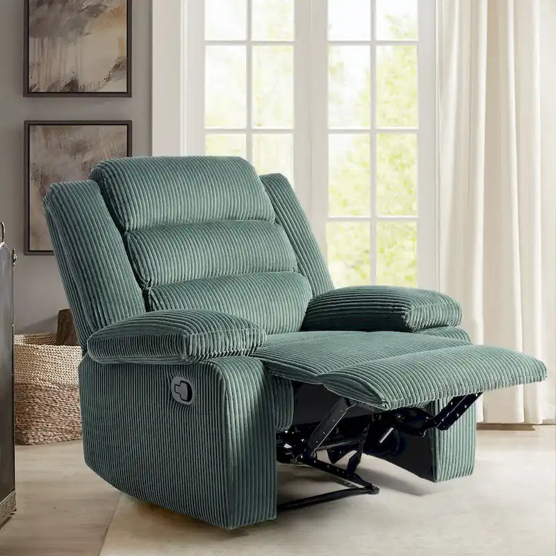 Overstuffed Cotton Corduroy Manual Pushback Recliner with Wide Armrest