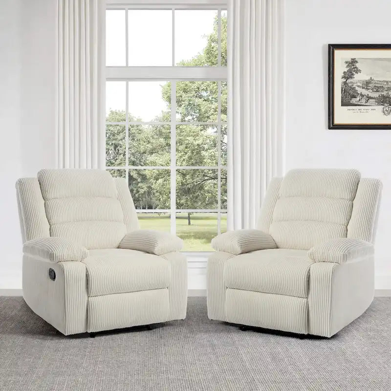 Overstuffed Cotton Corduroy Manual Pushback Recliner with Wide Armrest