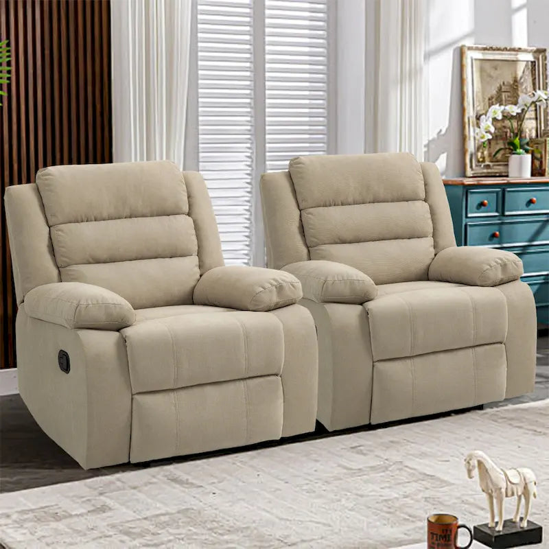 Overstuffed Cotton Corduroy Manual Pushback Recliner with Wide Armrest