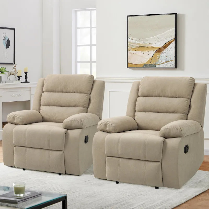 Overstuffed Cotton Corduroy Manual Pushback Recliner with Wide Armrest