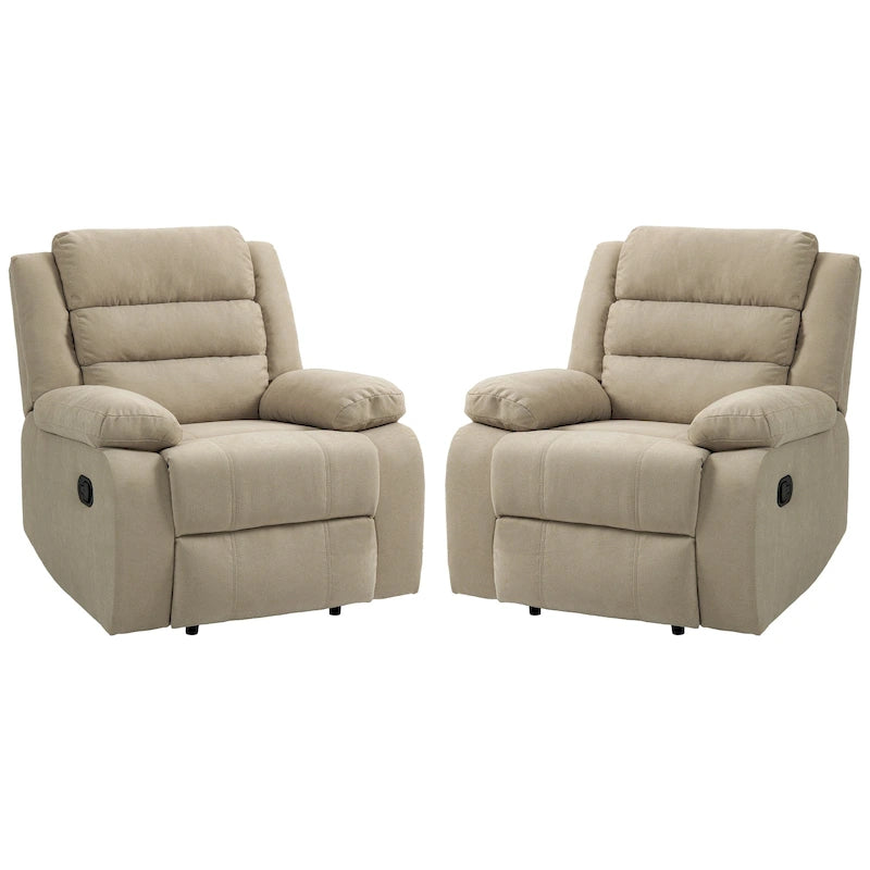 Overstuffed Cotton Corduroy Manual Pushback Recliner with Wide Armrest