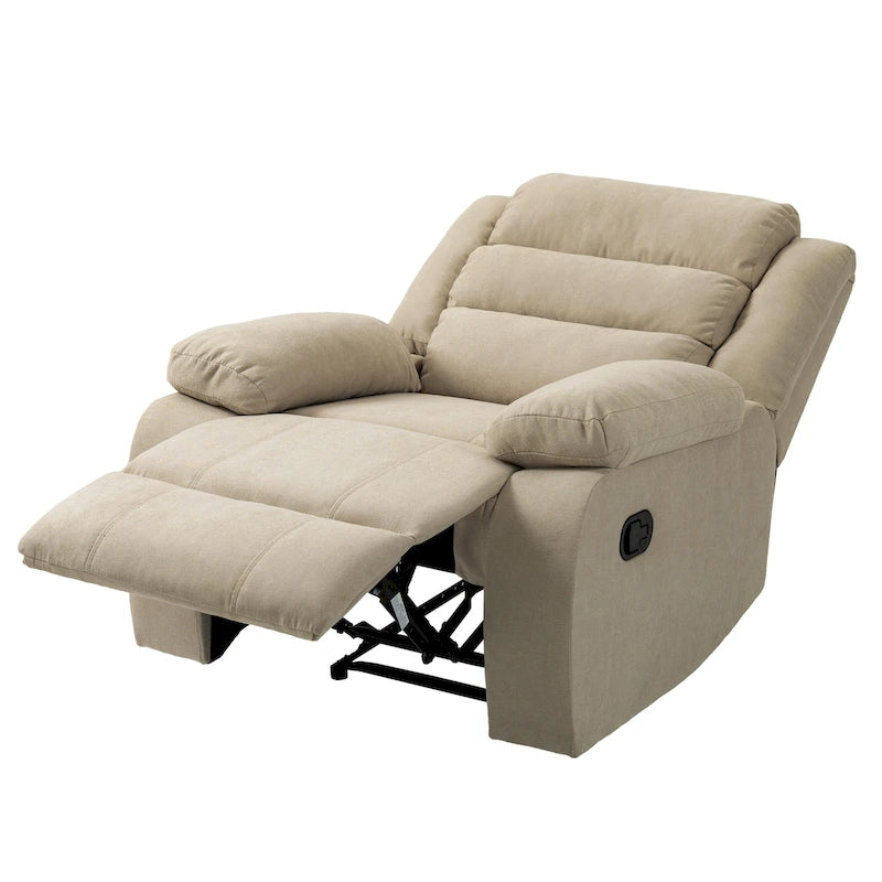 Overstuffed Cotton Corduroy Manual Pushback Recliner with Wide Armrest