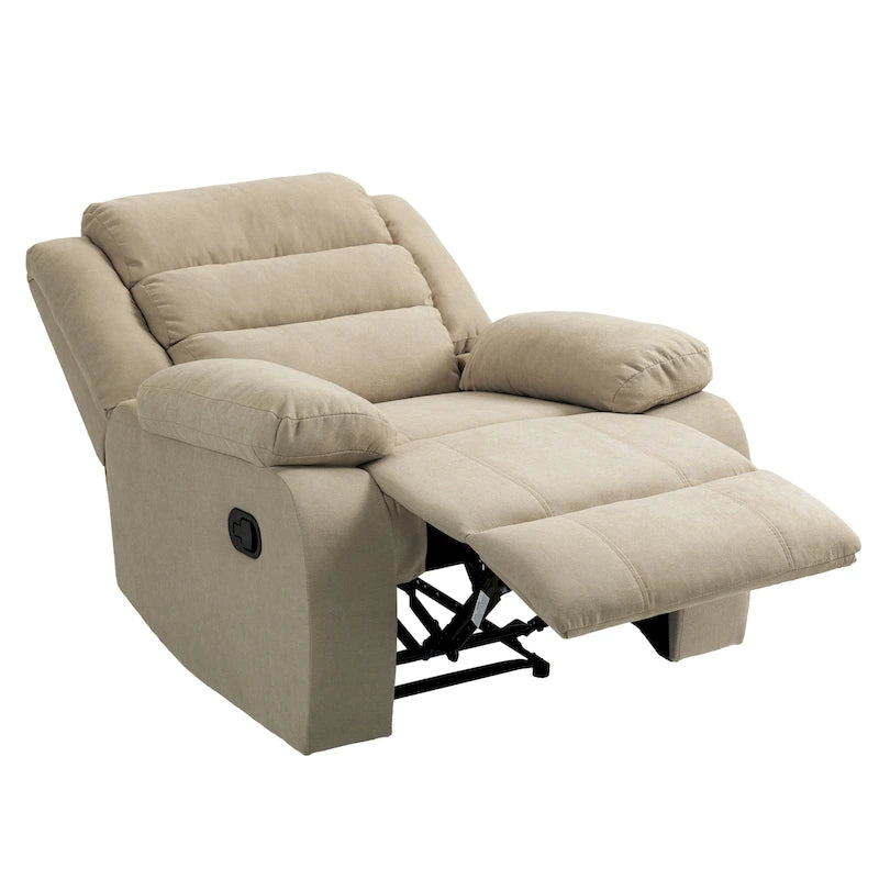 Overstuffed Cotton Corduroy Manual Pushback Recliner with Wide Armrest