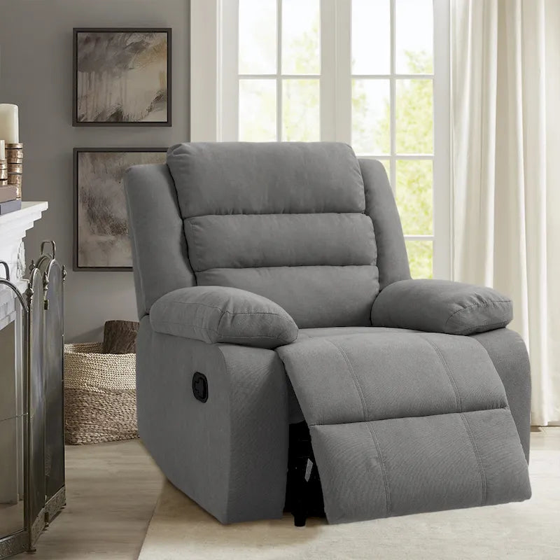 Overstuffed Cotton Corduroy Manual Pushback Recliner with Wide Armrest