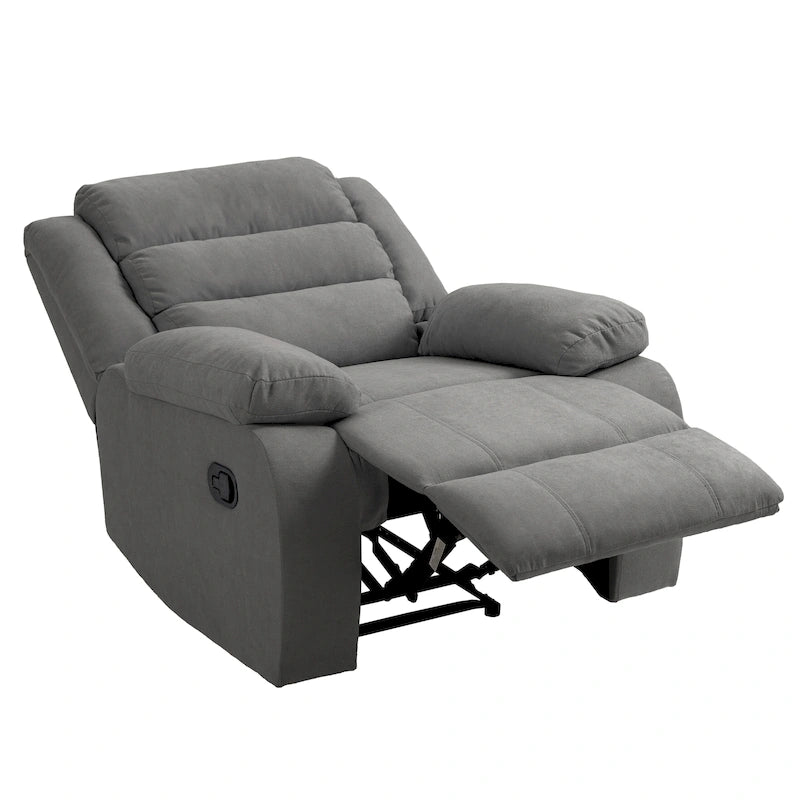 Overstuffed Cotton Corduroy Manual Pushback Recliner with Wide Armrest