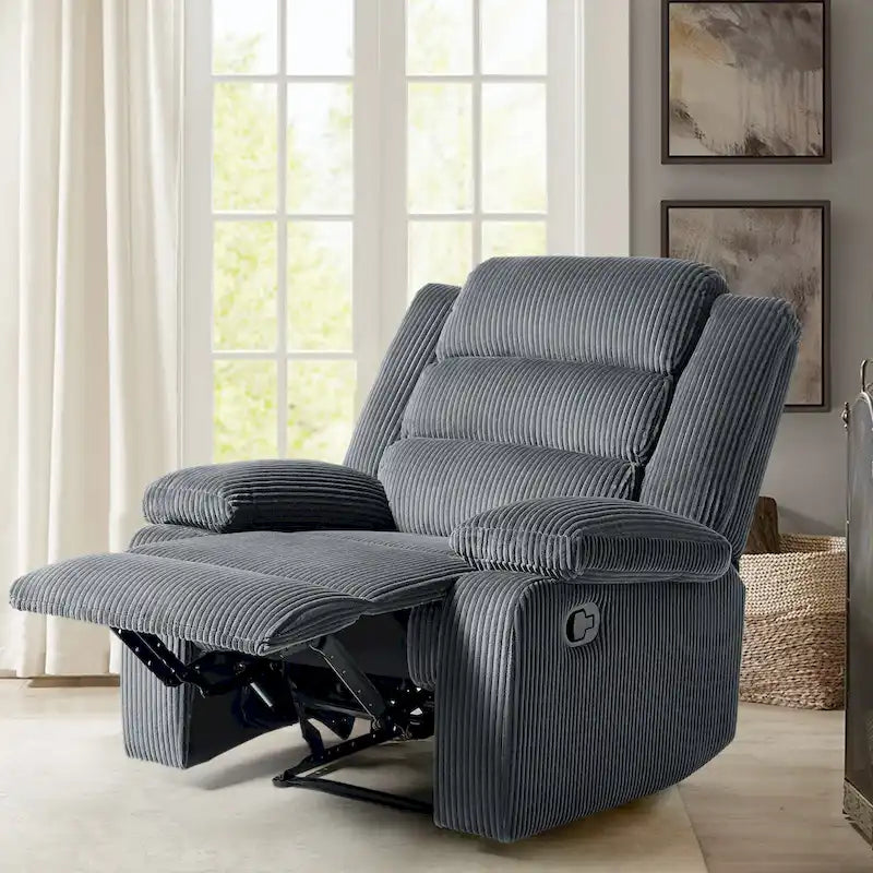 Overstuffed Cotton Corduroy Manual Pushback Recliner with Wide Armrest