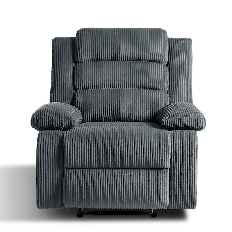 Overstuffed Cotton Corduroy Manual Pushback Recliner with Wide Armrest
