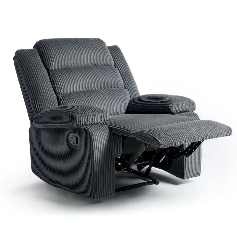 Overstuffed Cotton Corduroy Manual Pushback Recliner with Wide Armrest