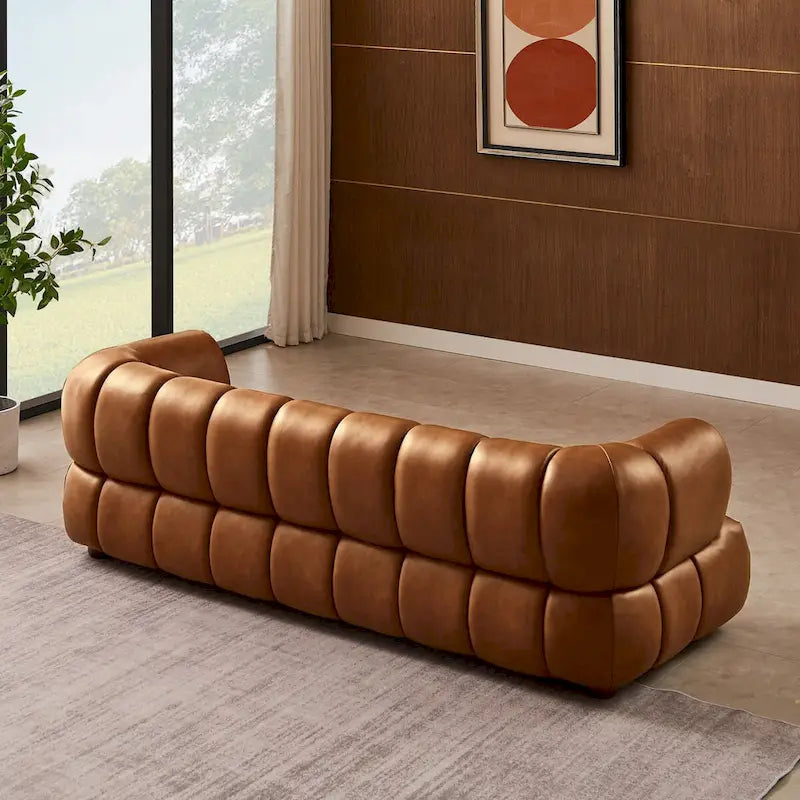 Rovan Mid-Century Modern Luxury Couch in Cognac Leather
