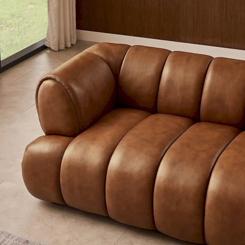 Rovan Mid-Century Modern Luxury Couch in Cognac Leather