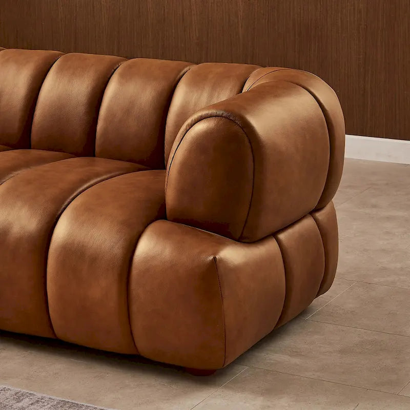 Rovan Mid-Century Modern Luxury Couch in Cognac Leather