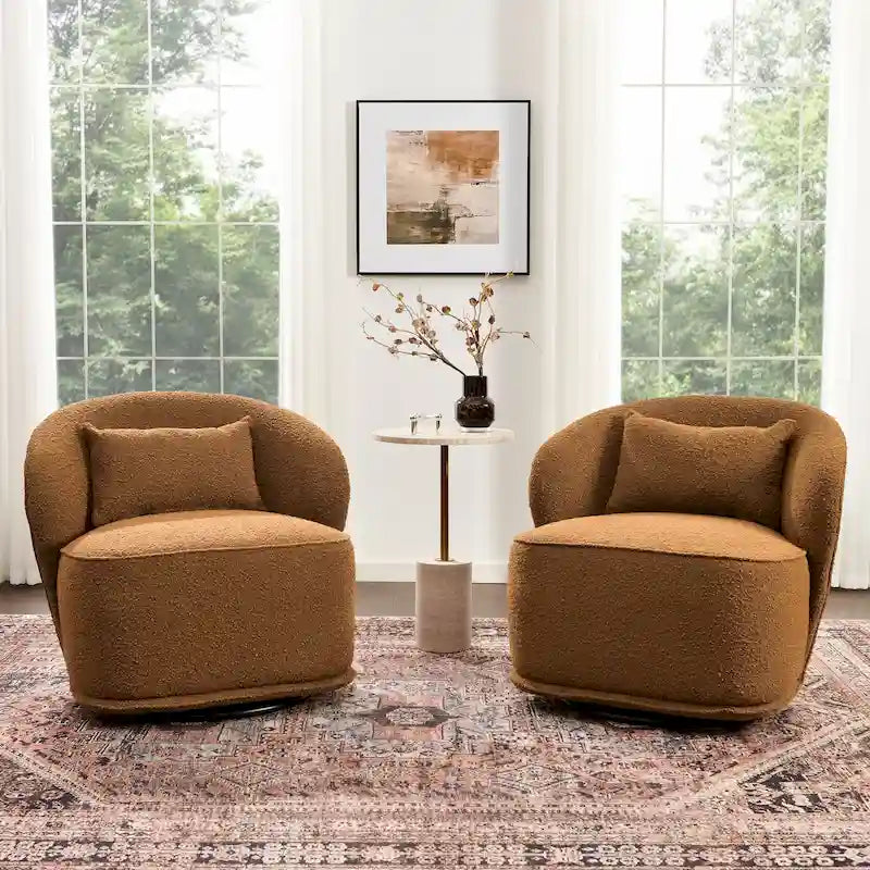 KINWELL 33 W Sherpa Boucle Upholstered Accent Swivel Chair (Set of 2)