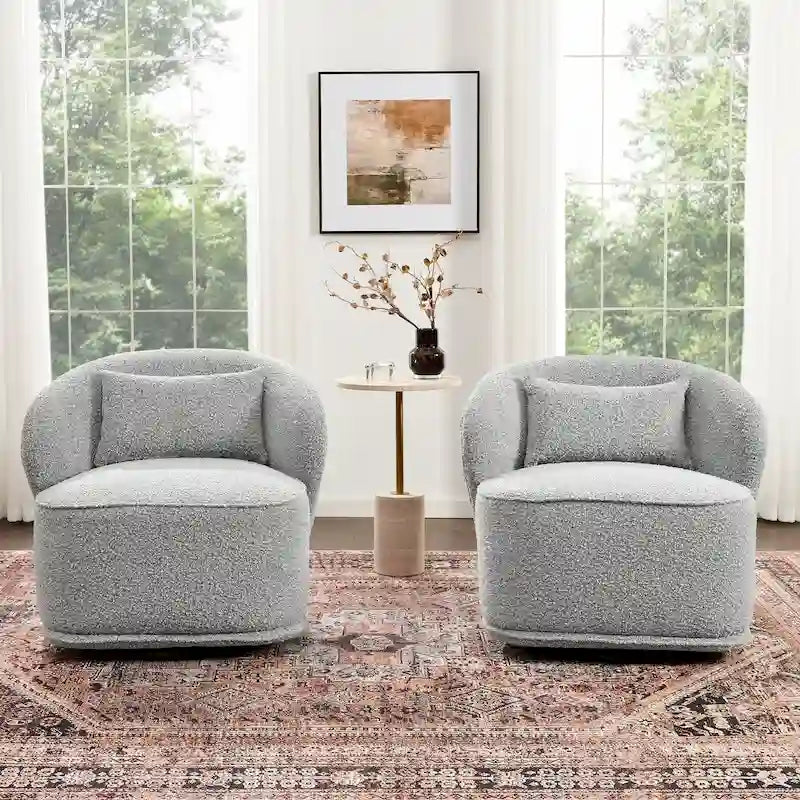 KINWELL 33 W Sherpa Boucle Upholstered Accent Swivel Chair (Set of 2)