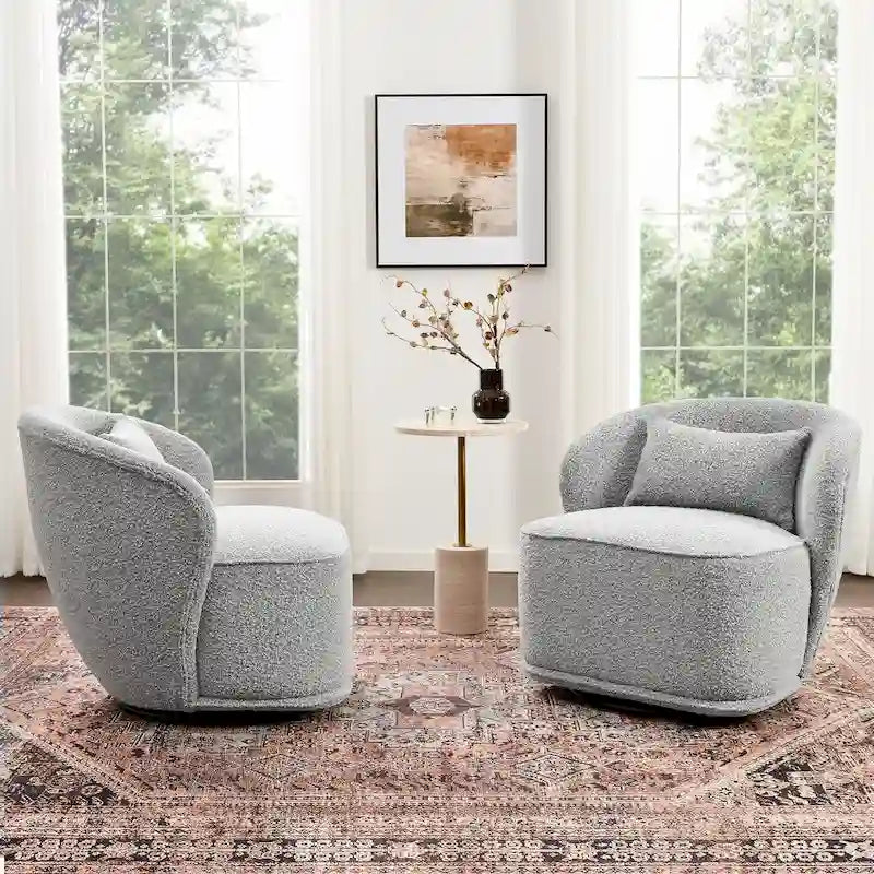 KINWELL 33 W Sherpa Boucle Upholstered Accent Swivel Chair (Set of 2)