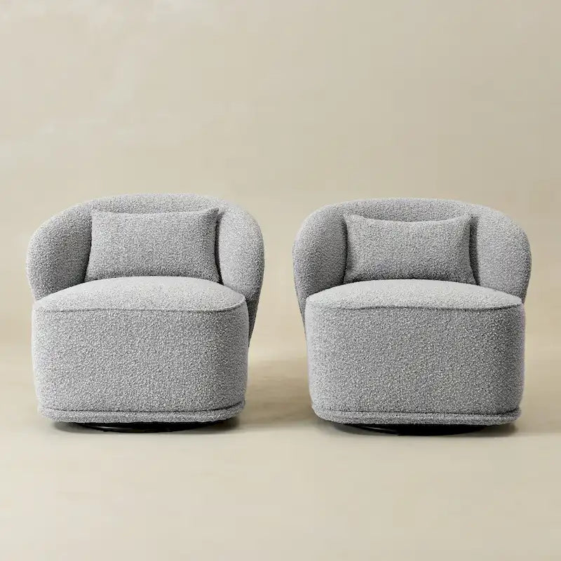 KINWELL 33 W Sherpa Boucle Upholstered Accent Swivel Chair (Set of 2)