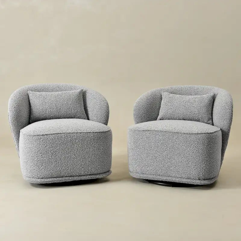 KINWELL 33 W Sherpa Boucle Upholstered Accent Swivel Chair (Set of 2)