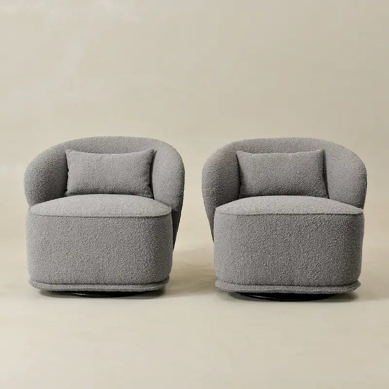KINWELL 33 W Sherpa Boucle Upholstered Accent Swivel Chair (Set of 2)