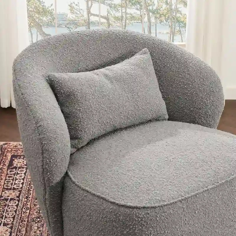 KINWELL 33 W Sherpa Boucle Upholstered Accent Swivel Chair (Set of 2)