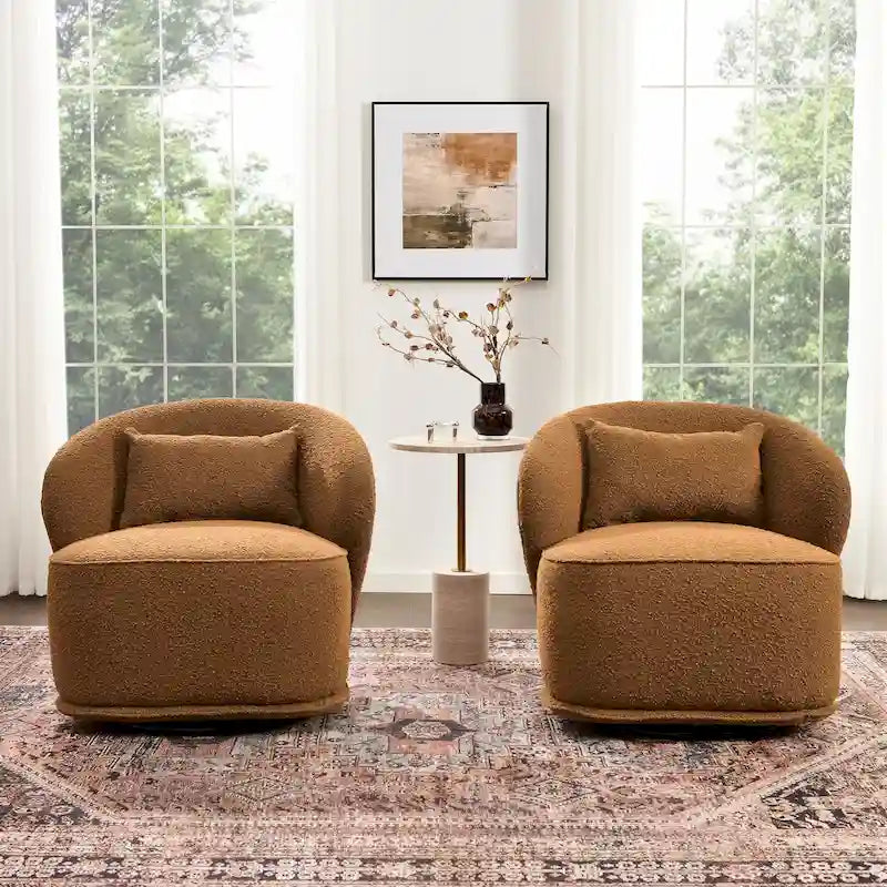 KINWELL 33 W Sherpa Boucle Upholstered Accent Swivel Chair (Set of 2)