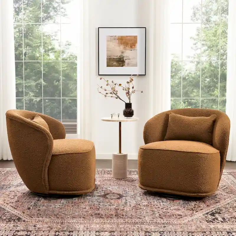 KINWELL 33 W Sherpa Boucle Upholstered Accent Swivel Chair (Set of 2)