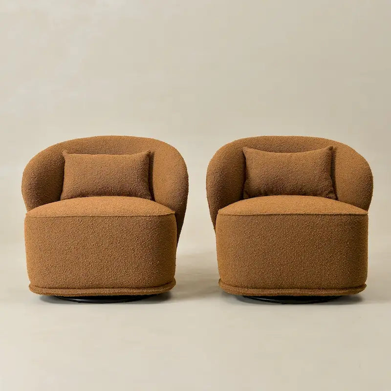 KINWELL 33 W Sherpa Boucle Upholstered Accent Swivel Chair (Set of 2)