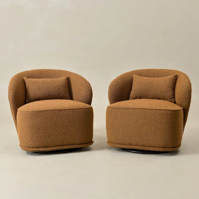 KINWELL 33 W Sherpa Boucle Upholstered Accent Swivel Chair (Set of 2)