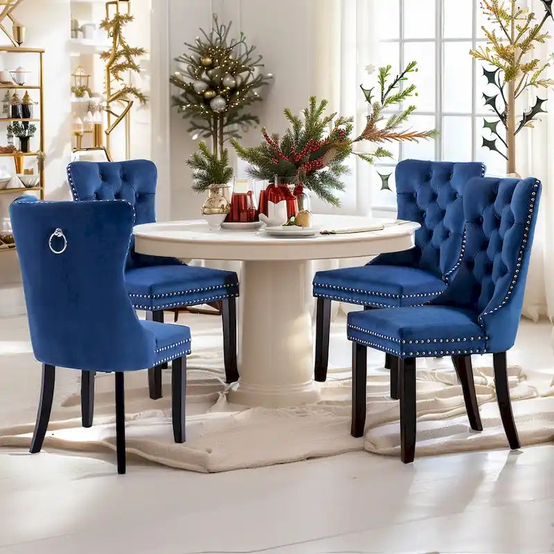 Dining Chairs Set of 4, Luxury Upholstered Velvet Kitchen Chairs Side Chair with Padded Seat Back and Solid Wood Legs