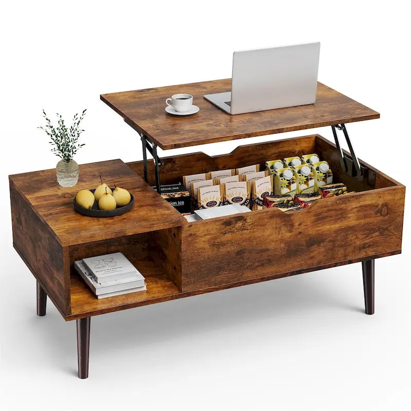 Coffee Table, Wood Lift Top Coffee Table with Storage Shelf, Lift Tabletop Dining Table for Home Living Room, Office