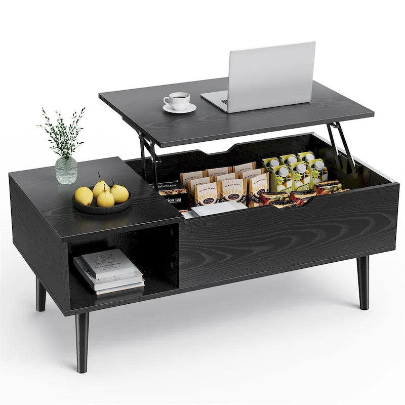 Coffee Table, Wood Lift Top Coffee Table with Storage Shelf, Lift Tabletop Dining Table for Home Living Room, Office