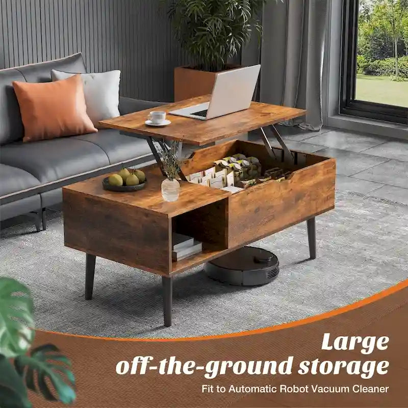 Coffee Table, Wood Lift Top Coffee Table with Storage Shelf, Lift Tabletop Dining Table for Home Living Room, Office