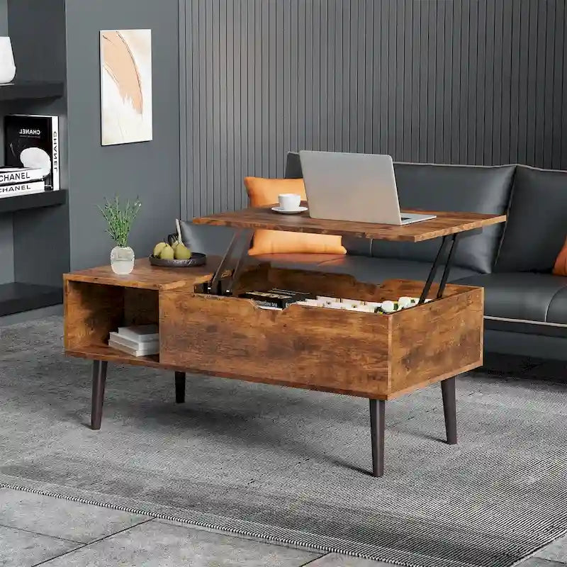 Coffee Table, Wood Lift Top Coffee Table with Storage Shelf, Lift Tabletop Dining Table for Home Living Room, Office