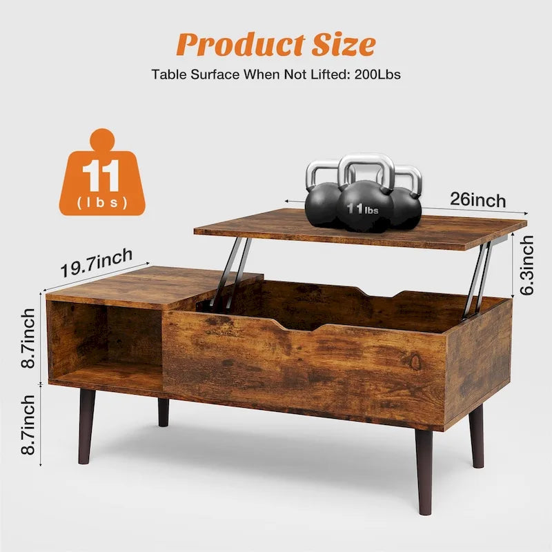 Coffee Table, Wood Lift Top Coffee Table with Storage Shelf, Lift Tabletop Dining Table for Home Living Room, Office