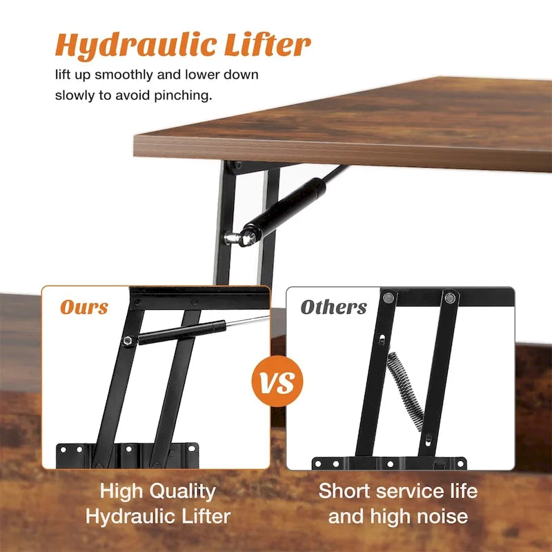 Coffee Table, Wood Lift Top Coffee Table with Storage Shelf, Lift Tabletop Dining Table for Home Living Room, Office