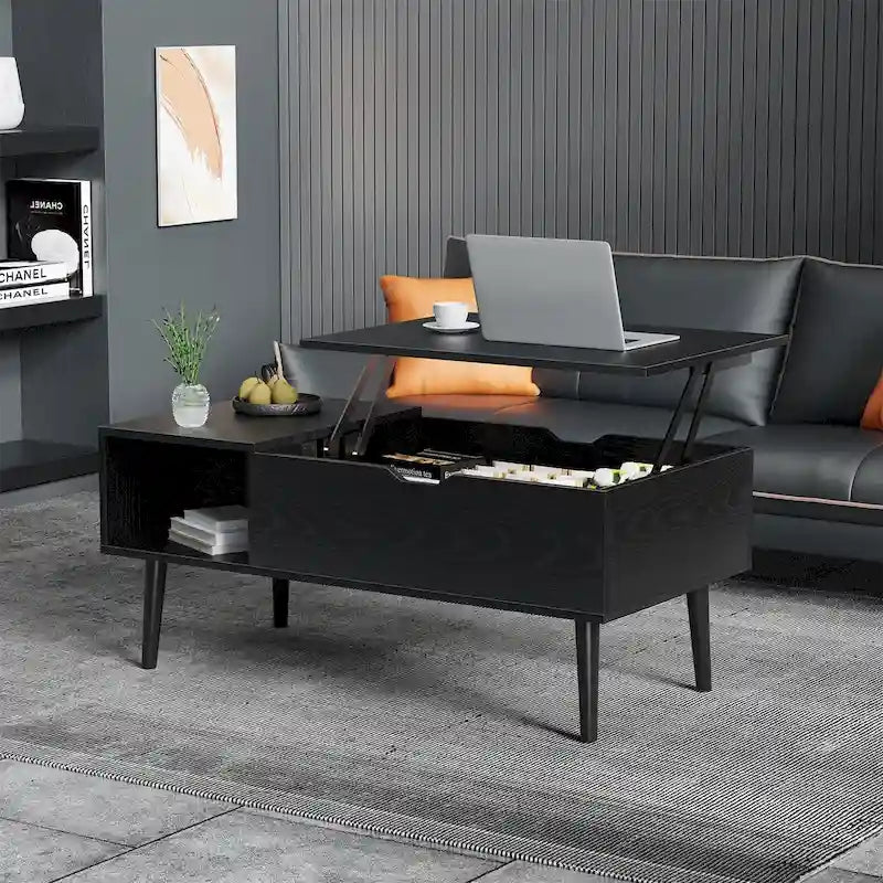 Coffee Table, Wood Lift Top Coffee Table with Storage Shelf, Lift Tabletop Dining Table for Home Living Room, Office