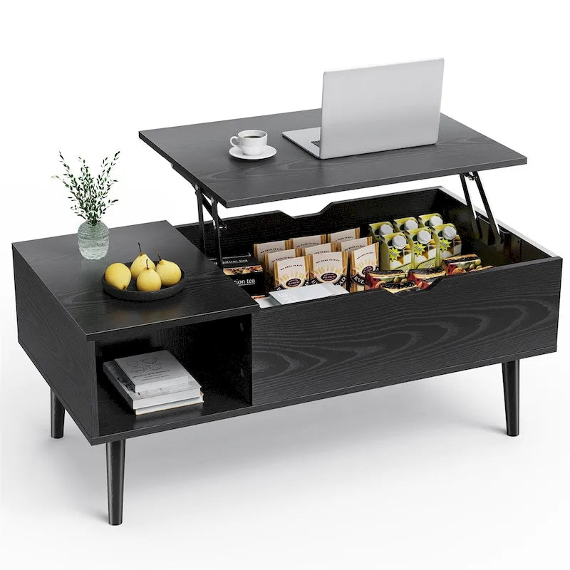 Coffee Table, Wood Lift Top Coffee Table with Storage Shelf, Lift Tabletop Dining Table for Home Living Room, Office