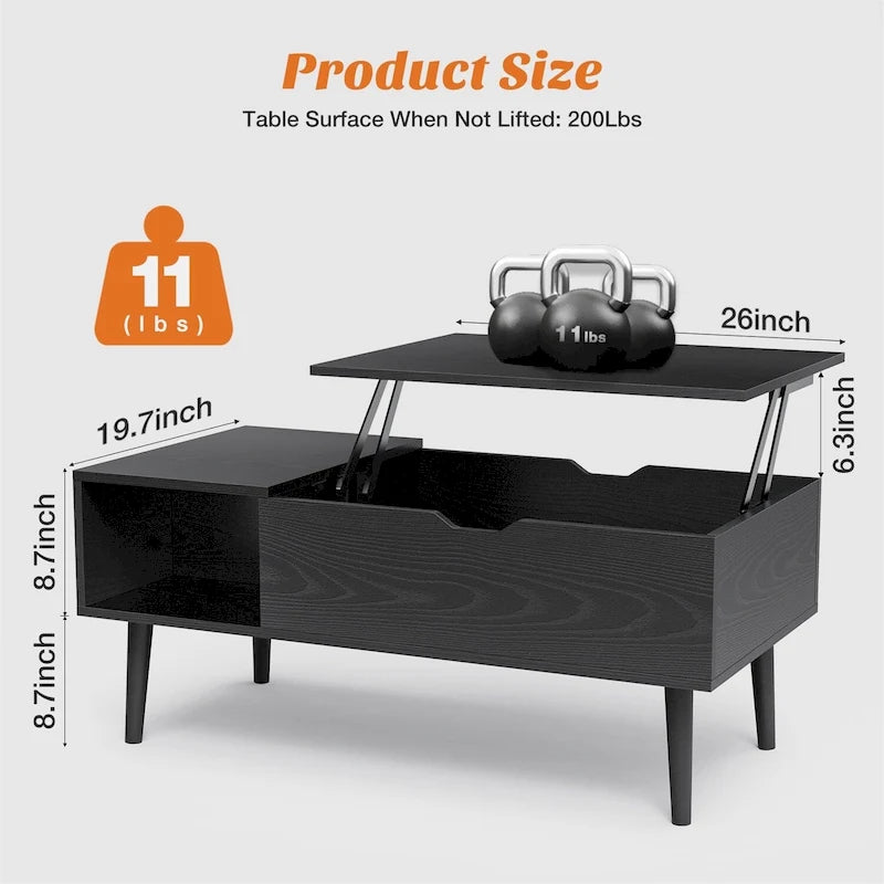 Coffee Table, Wood Lift Top Coffee Table with Storage Shelf, Lift Tabletop Dining Table for Home Living Room, Office
