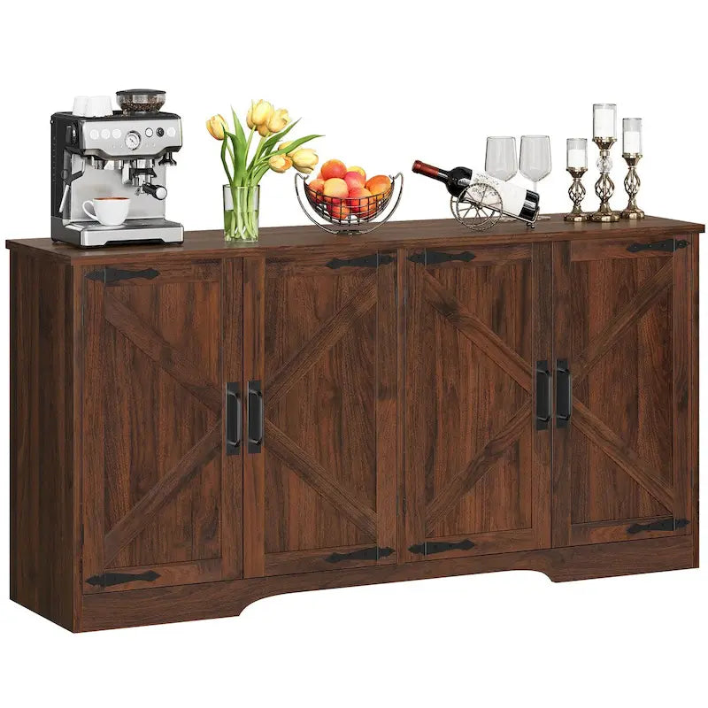 Farmhouse Four Door Sideboard/Buffet Coffee Bar Cabinet with Storage