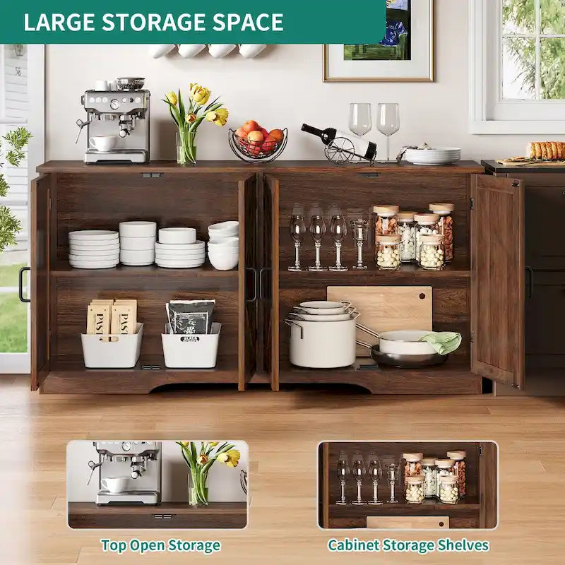 Farmhouse Four Door Sideboard/Buffet Coffee Bar Cabinet with Storage